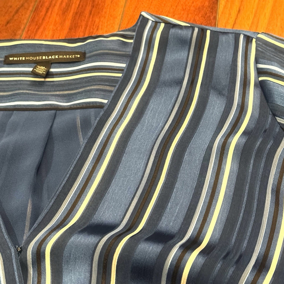 New WHITE HOUSE BLACK MARKET Blue Striped Surplus Shirt Size:M Wrap Blouse - Picture 11 of 13